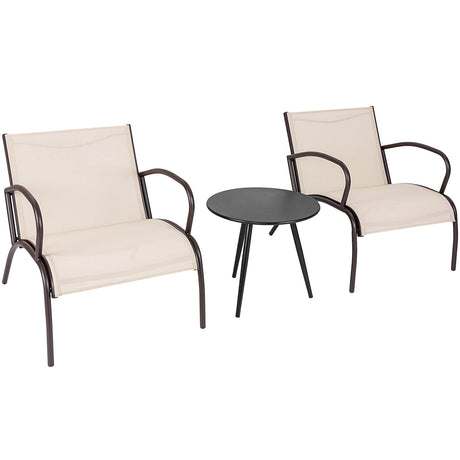 Juego de 3 piezas de sillones anchos y mesa de metal y aluminio para patio - Marrón rústico