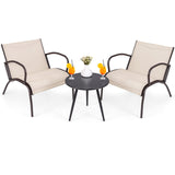3 Piece Patio Metal Aluminum Wide Armchair and Table Set-Rusic Brown
