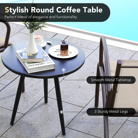 Juego de 3 piezas de sillones anchos y mesa de metal y aluminio para patio - Marrón rústico