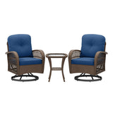 3 Piece Patio Swivel Rocker Set with Tempered Glass Side Table and Thick Cushions