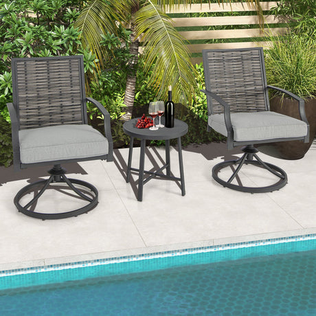Juego de 3 sillas giratorias para patio con cojines suaves para el patio trasero