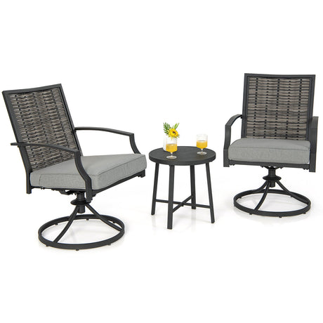 Juego de 3 sillas giratorias para patio con cojines suaves para el patio trasero