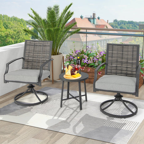 Juego de 3 sillas giratorias para patio con cojines suaves para el patio trasero