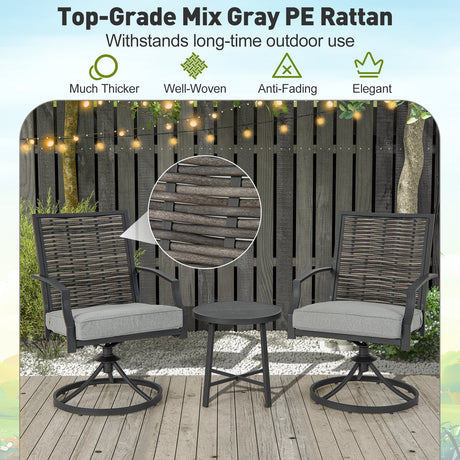 Juego de 3 sillas giratorias para patio con cojines suaves para el patio trasero