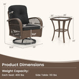 3 Piece Patio Swivel Rocker Set with Tempered Glass Side Table and Thick Cushions