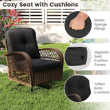 3 Piece Patio Swivel Rocker Set with Tempered Glass Side Table and Thick Cushions