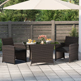 Juego de comedor de mimbre para patio de 3 piezas con mesa de comedor rectangular de vidrio templado - Marrón