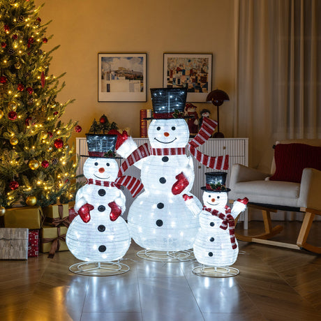 Set de 3 muñecos de nieve 3D preiluminados con 270 luces LED