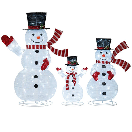 Set de 3 muñecos de nieve 3D preiluminados con 270 luces LED