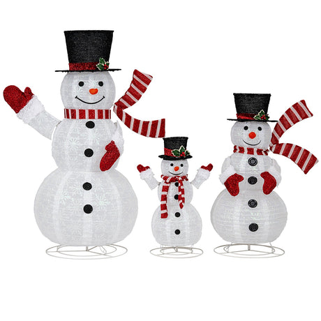 Set de 3 muñecos de nieve 3D preiluminados con 270 luces LED