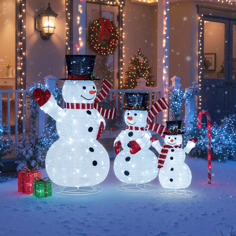 Set de 3 muñecos de nieve 3D preiluminados con 270 luces LED