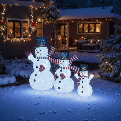 Set de 3 muñecos de nieve 3D preiluminados con 270 luces LED