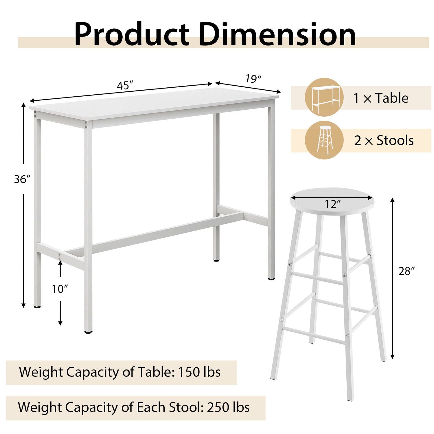 3 Piece Pub Table and Stools Kitchen Dining Set
