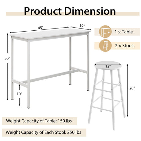 Juego de comedor de 3 piezas con mesa de bar y taburetes para cocina