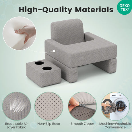 Juego de almohada de lectura de 3 piezas con escritorio para regazo extragrande con posavasos - Gris