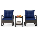 3 Piece Rocking Bistro Set PE Rattan Rocker Chairs with Acacia Wood Top Table