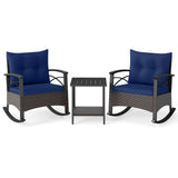 3 Piece Rocking Bistro Set PE Rattan Rocker Chairs with Acacia Wood Top Table