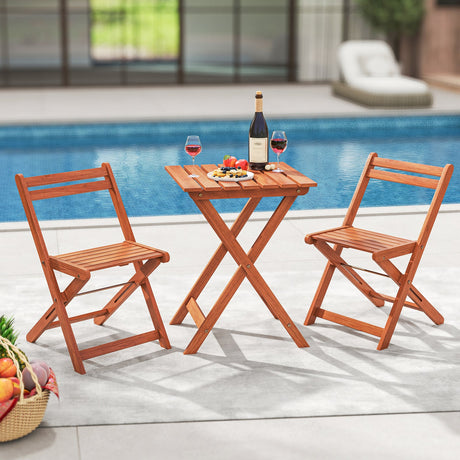 Juego de muebles de madera maciza de 3 piezas con 2 sillas plegables