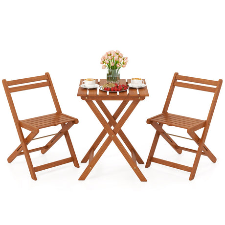 Juego de muebles de madera maciza de 3 piezas con 2 sillas plegables