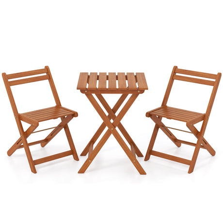 Juego de muebles de madera maciza de 3 piezas con 2 sillas plegables