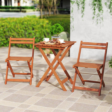 Juego de muebles de madera maciza de 3 piezas con 2 sillas plegables
