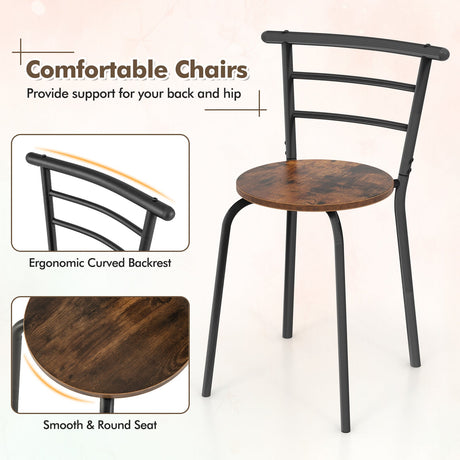Juego de mesa de comedor de 3 piezas y 2 sillas para cocina, bistró, pub y hogar