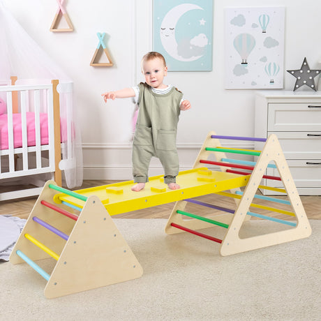 Set de 3 piezas de triángulos Montessori para niños pequeños con 2 triángulos de escalada y 1 rampa - Colorido