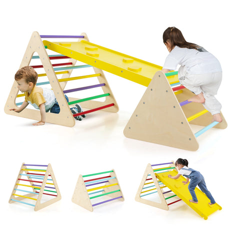 Set de 3 piezas de triángulos Montessori para niños pequeños con 2 triángulos de escalada y 1 rampa - Colorido