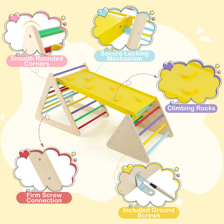 Set de 3 piezas de triángulos Montessori para niños pequeños con 2 triángulos de escalada y 1 rampa - Colorido