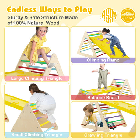 Set de 3 piezas de triángulos Montessori para niños pequeños con 2 triángulos de escalada y 1 rampa - Colorido