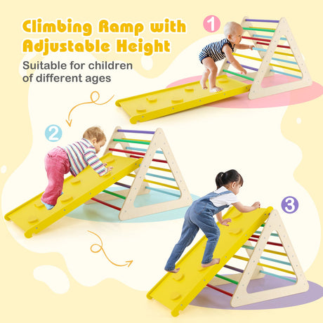 Set de 3 piezas de triángulos Montessori para niños pequeños con 2 triángulos de escalada y 1 rampa - Colorido