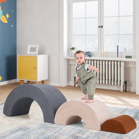 Juguetes de escalada para niños pequeños de 3 piezas, equipo de juegos suaves para interiores - Gris
