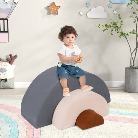 Juguetes de escalada para niños pequeños de 3 piezas, equipo de juegos suaves para interiores - Gris