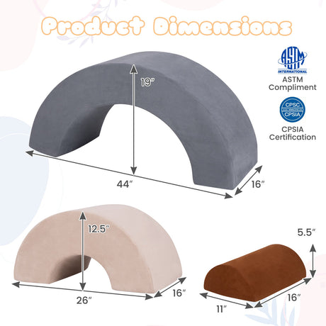 Juguetes de escalada para niños pequeños de 3 piezas, equipo de juegos suaves para interiores - Gris