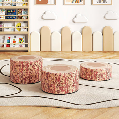 Juego de 3 taburetes con diseño de tronco de árbol y estampado de madera, decoración natural