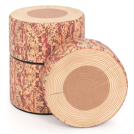 Juego de 3 taburetes con diseño de tronco de árbol y estampado de madera, decoración natural