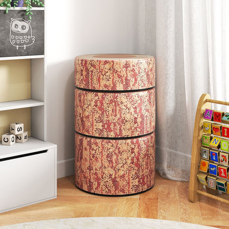 Juego de 3 taburetes con diseño de tronco de árbol y estampado de madera, decoración natural
