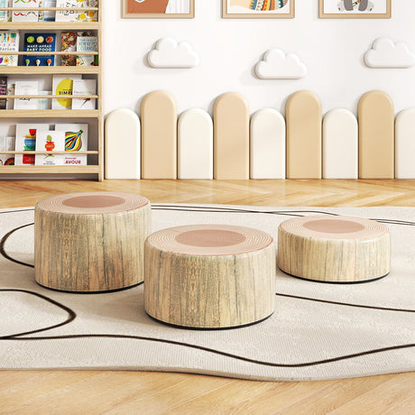 Juego de 3 taburetes con diseño de tronco de árbol y estampado de madera, decoración natural