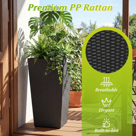 Maceteros de mimbre de 3 piezas, jardineras cónicas de ratán PP con macetas de plástico - Negro