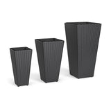 Maceteros de mimbre de 3 piezas, jardineras cónicas de ratán PP con macetas de plástico - Negro