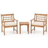 Juego de muebles de patio de madera de 3 piezas con cojines de asiento y estructura de madera de acacia