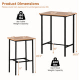 Juego de barra para patio de madera de acacia de 3 piezas, mesa rectangular con estructura metálica