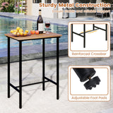 Juego de barra para patio de madera de acacia de 3 piezas, mesa rectangular con estructura metálica