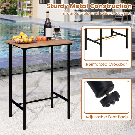 Juego de barra para patio de madera de acacia de 3 piezas, mesa rectangular con estructura metálica