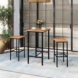 Juego de barra para patio de madera de acacia de 3 piezas, mesa rectangular con estructura metálica