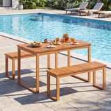 3 Pieces Acacia Wood Picnic Set with Outdoor Dining Table and 2 Benches for 4 People