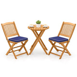 3 Pieces Acacia Wood Patio Folding Bistro Set with Soft Cushions