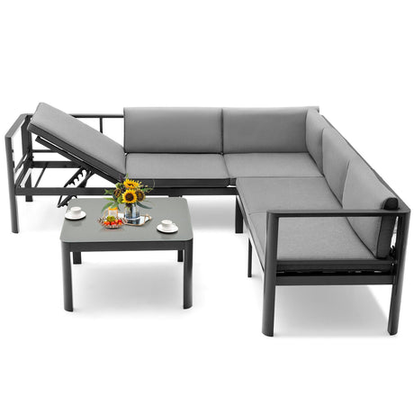 Juego de muebles de patio de aluminio de 3 piezas con respaldo ajustable de 6 niveles - Gris