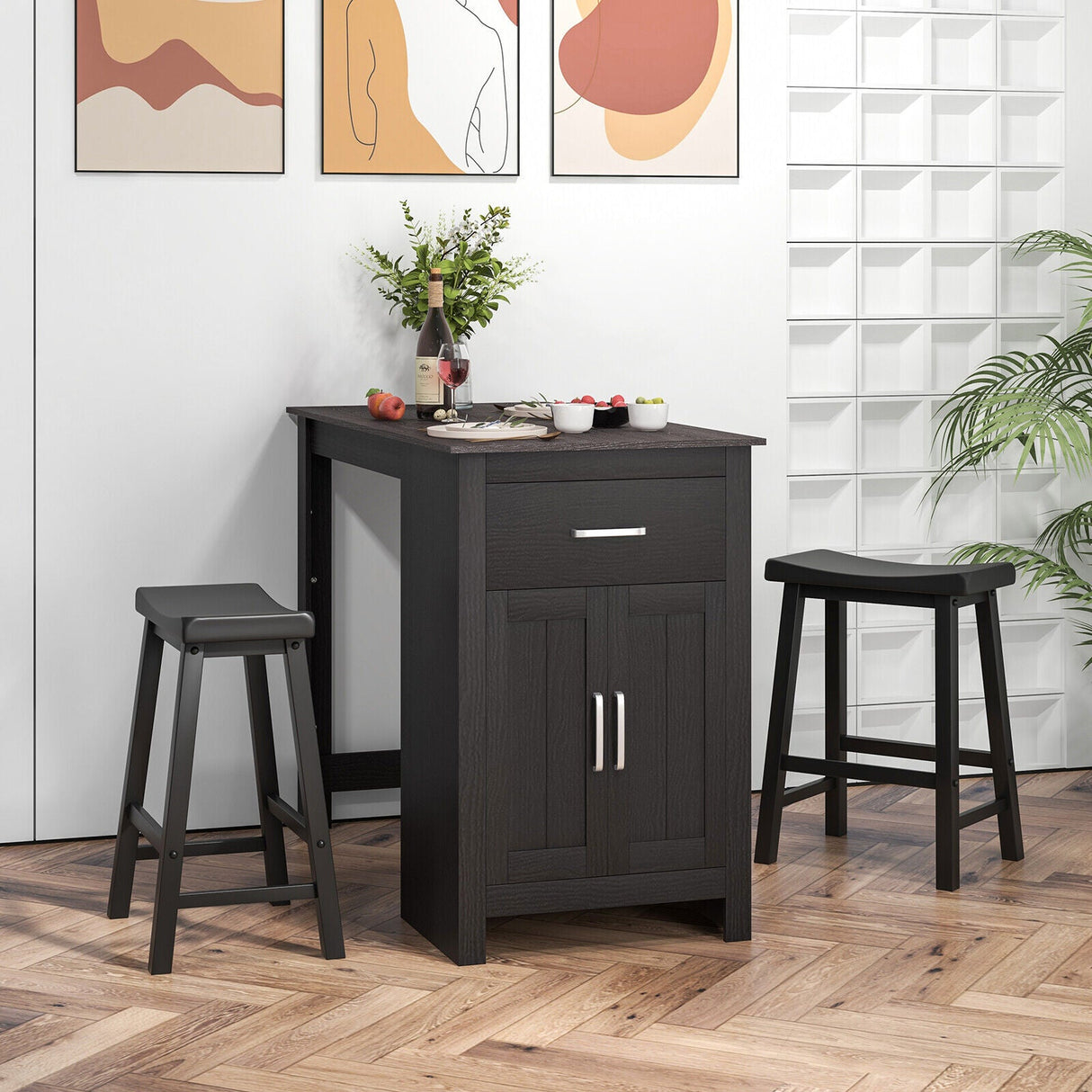 Juego de mesa de bar de 3 piezas para 2 personas con 2 taburetes de montar para comedor