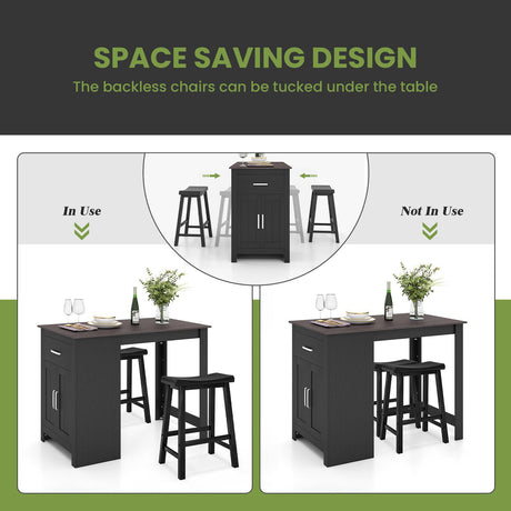 Juego de mesa de bar de 3 piezas para 2 personas con 2 taburetes de montar para comedor